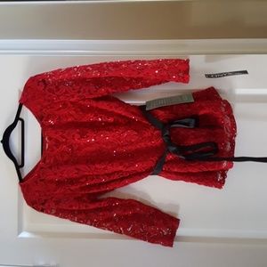 Red sequin with black tie belt from Macy never wor